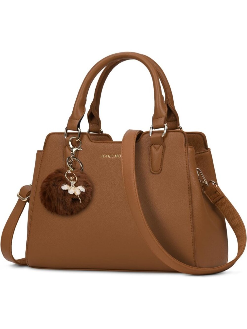 Women's Brown Leather Waterproof Crossbody Bag Top-Handle Tote Handbag Ladies